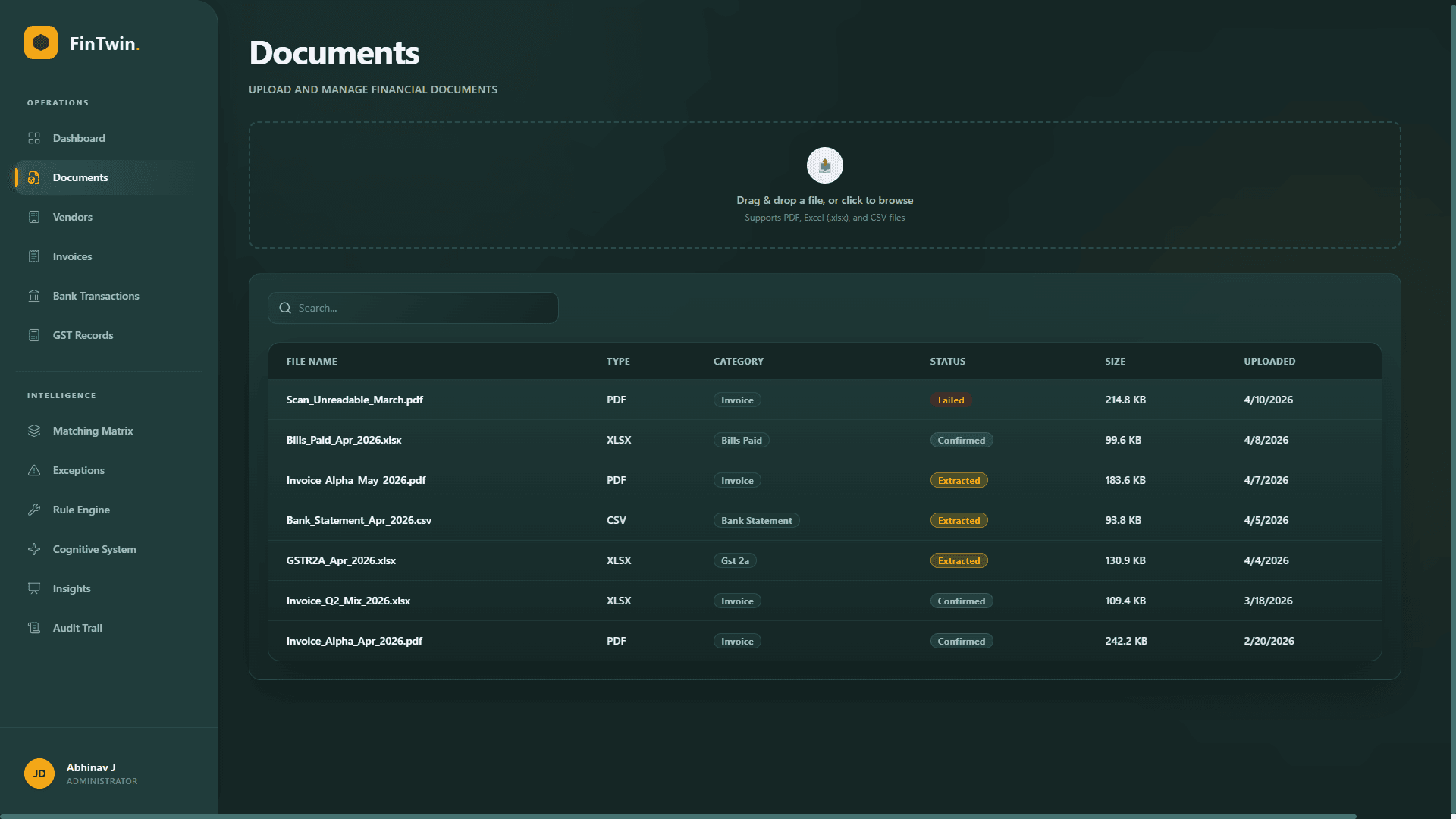 FinTwin reconciliation workspace