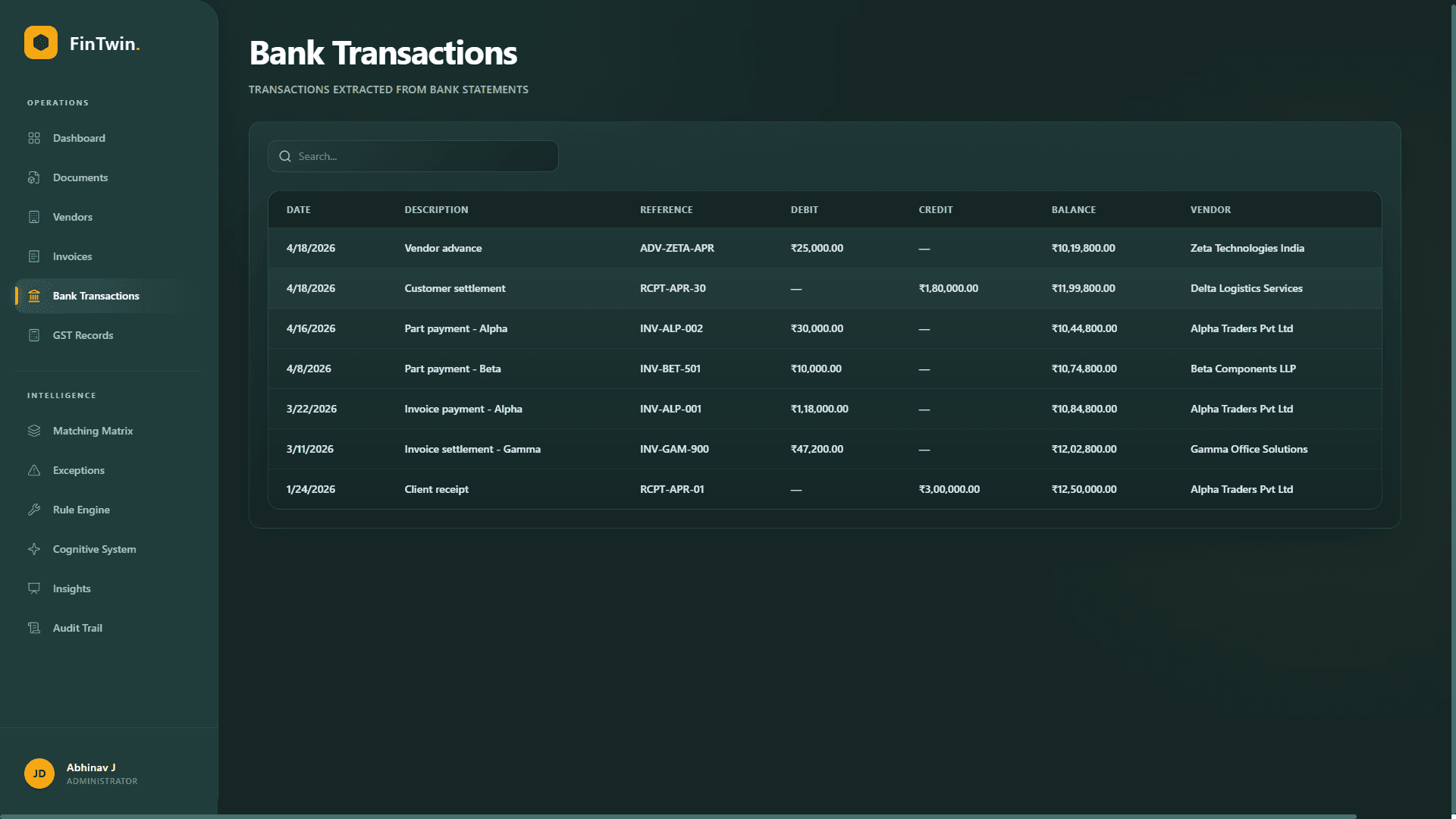 FinTwin audit trail and confidence matching interface